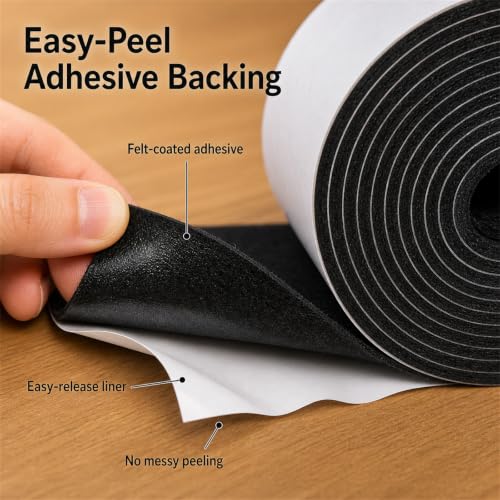 Felt Furniture Pads, Self Adhesive Felt Sheets Roll, Cuttable Felt Pads for Furniture Legs, Heavy Duty Furniture Pads for Hardwood Floors, Chair Wall Protector, Black, 120 x 5 x 0.12 Inch - color: Black, size: 5" x 120"