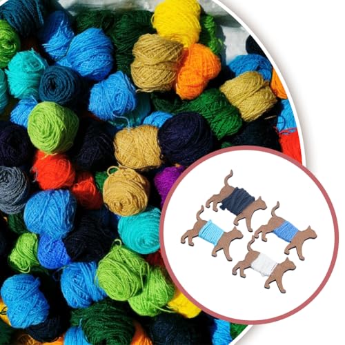 DICOSMETIC 20Pcs Wooden Animal Bobbin Embroidery Floss Bobbin Wooden Cross Stitch Floss Holder Animal Card Thread Organizer Cat Bobbins Set Winding Plate for Sewing Supplies Needlework Thread Storage