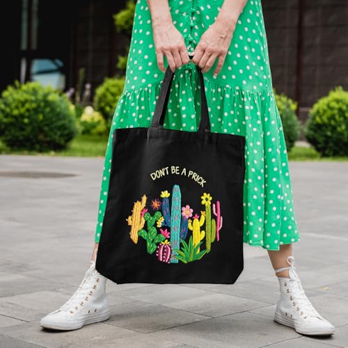 Louise Maelys 2 in 1 Embroidery Kit Canvas Tote Bag with Cactus Design - color: funny cactus
