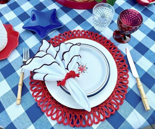 Navy Blue and White Napkins, Embroidered, 100% Cotton, Scalloped Hem Napkin, Set of 4, Blue Dinner Napkins Cloth, Farmhouse, Wedding, Reusable & Washable, 18x18 - color: Navy Blue/White