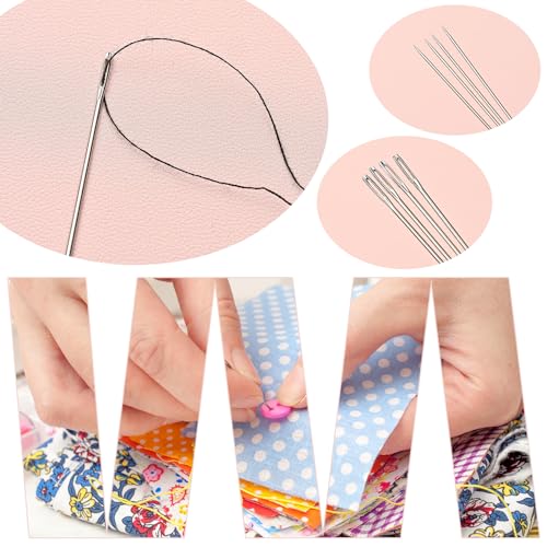 L'EclatDina 40PCS Sewing Needles Set, Large Eye for Hand Sewing, 7 Sizes Stainless Steel, with Threader & Magnetic Pin Cushion, for Embroidery & Crafts