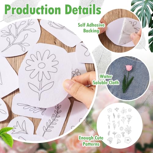 Magibeads 80Pcs Flower Leaf Water Soluble Stabilizer for Embroidery Floral Patterns Adhesive Stick and Stitch Embroidery Transfer Paper for Hand Sewing Beginners - color: Flower & Leaf