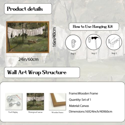 Framed Vintage Laundry Room Wall Art, Cottagecore Farmhouse Landscape Pictures Wall Decor, Country Nature Paintings Canvas Prints Rustic Home Decor for Living Room Bathroom 16x24 inch - color: Farmhouse Landscape, size: 24"L x 16"W