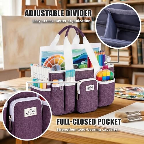 JJRING Foldable Craft Organizer Tote With Zipper & Divider, Purple - color: Deep Purple, size: Small