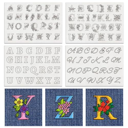 BENECREAT 4 Style 104PCS A-Z Flower Alphabet Water Soluble Hand Sewing Stabilizers, Boho Pattern Tear Away Embroidery Stabilizers for Carves, Shirts, Coats, Bags, Towels - color: A-z Flower Alphabet