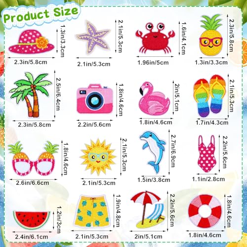 AUGSUN 36pcs Summer Iron on Patches Hawaiian Beach Embroidered Sew Applique - style: Summer