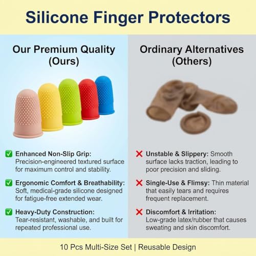 Rubber Finger Tip Covers, Reusable Silicone Thimbles, 10 Pack 5 Colors