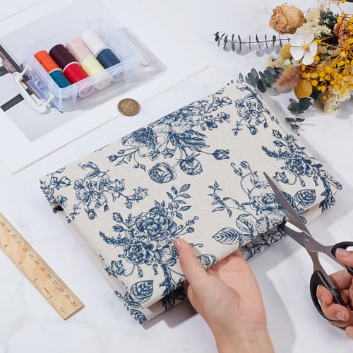 1.09 Yards 62.21 Inch Kapok Linen Fabric Precut Vintage Blue Flowers Upholstery Linens Flaxen Quilting Cloth Fabrics for Sewing Making Tablecloth Handbag Sofa Backs Curtain DIY Craft Supply - size: 1580MM, style: Blue Flower