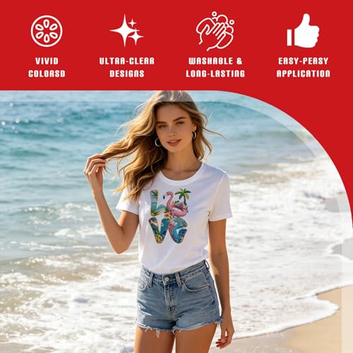 Dazoratix Summer Iron on Transfers - 20 Sheets Cute Beach Vibes Fruit DTF Ready to Press Bulk Heat Patches Bow Stickers Vinyl Decals for T Shirts Clothing Pillow Bag DIY Crafts Appliques Decorations - style: Cute Summer