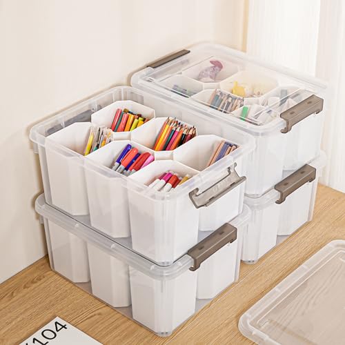 Citylife 17QT 4-Pack Clear Storage Bins with Lid 6 inserts Stackable - size: 4 Pack-17 QT