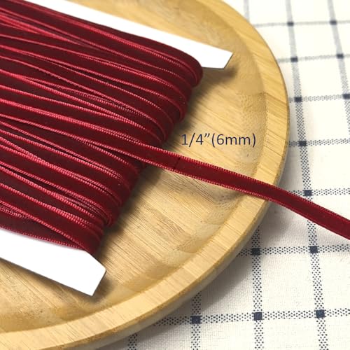 Chenkou Craft Velvet Ribbon, Dark Red, 1/4" (6mm) - color: Dark red, size: 1/4"(6mm)
