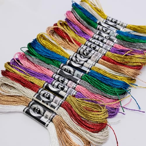22 Skeins Metallic Embroidery Thread,Multi-Color Embroidery Floss for DIY