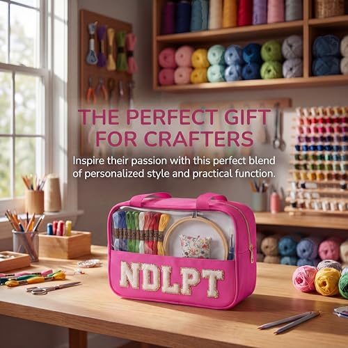 Needlepoint Project Bag Sewing Gifts Embroidery Sewing Bag Craft Storage Organizer NDLPT Clear Zip Pouch Bag - color: Hot Pink, size: Cuboid-L
