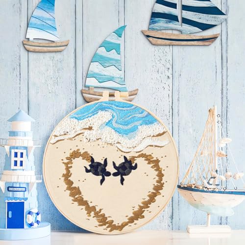 Crafmanoe Beach Embroidery Kits for Beginners Adults, Coastal Stamped Cross Stitch Kits for Beginners Adults, Hand Embroidery Needlepoint Starter Kits, Valentine's Day Gift for Women (Video Tutorial) - color: H667, size: 8Inch