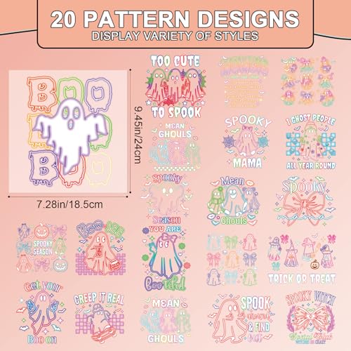 Halloween Iron on Patches for T-Shirts - 20 Pcs Cut Ghost Dtf Transfers Ready to Press, Bat Bow Colorful Heat Transfer Designs Vinyl Stickers, Iron on Decals for DIY Clothes Bags - color: Halloween