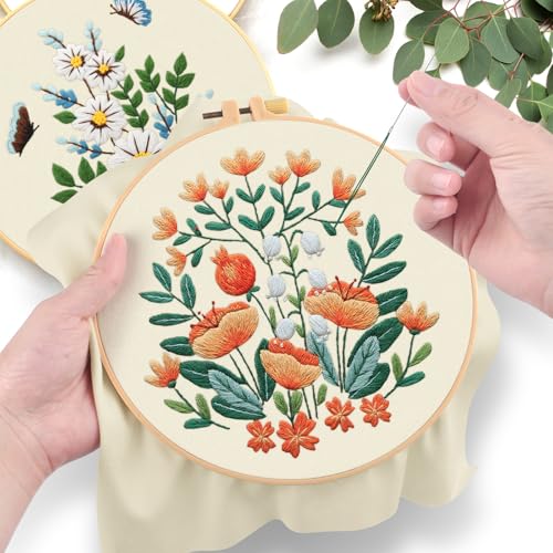 ERKOON 5 Sets Embroidery Kit for Beginners Adult Bouquet Cross Stitch - color: Bouquet
