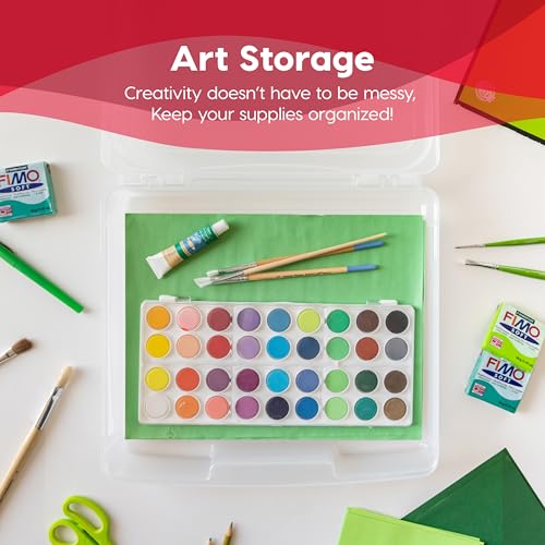 IRIS USA Board Game Storage Craft Organizer Box with Snap-Tight Latch Lid, 8-Pack Portable Plastic Case Bin for Puzzles, Magazines, Hobbies, Art Supplies, Fits 8.5" x 11" & A4 Papers, Slim, Clear - size: 8 Pack