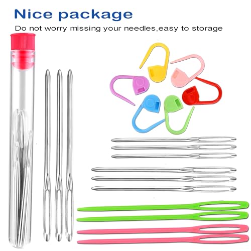 Orrdice 26 Pcs Sewing Knitting Kits, 9 Pcs Large-Eye Blunt Yarn Needles, 4 Pcs Plastic Weaving Needles,12 Pcs Colorful Knitting Crochet Locking Counter Stitch Needle, Suitable for Crochet Project - color: 26 PCS