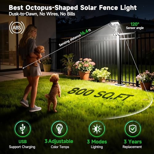 Octopus Solar Motion Lights Outdoor, 600LM, 2 Pack, Black - color: Claw Mount, size: 2-Pcs