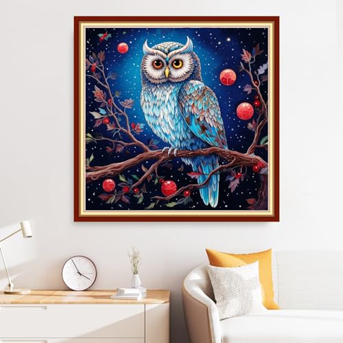 Disxvivy Cross Stitch Stamped Full Embroidery Kits DIY 11CT Cotton Thread Printed DIY Needlepoint Kits Craft Needlework Set Cross-Stitch Stamped Sets-Owl on Tree 18x18 inch - color: Artstyle09