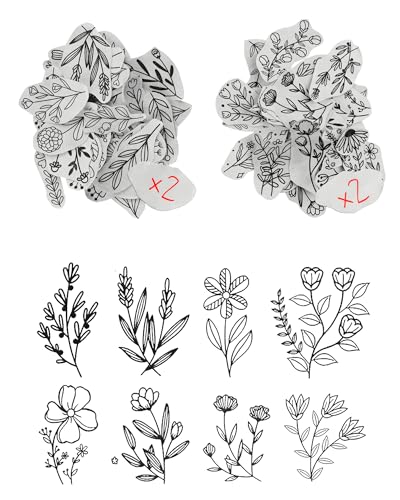 118 Pcs Water Soluble Hand Sewing Stabilizers, Embroidery Stick and Stitch Embroidery Paper Wash Away, Floral Patterns for Hand Sewing Lovers, Adults (Plants Flowers) - color: Flower/Flower*2