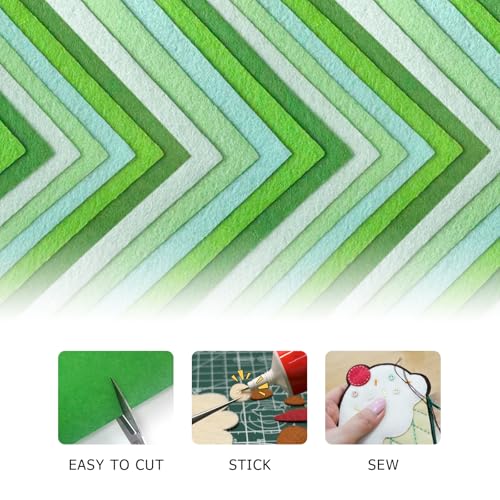 30Pcs Stiff Felt Sheets, 1mm Thick Felt Fabric Squares for Sewing & DIY - color: Green Series