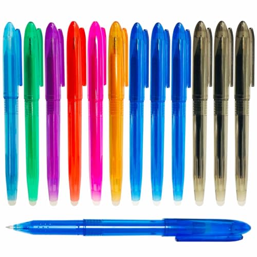 Jauisus 12 Pcs Heat Erasable Pens for Fabric, 0.5mm Heat Erasable Fabric Marking Pens for Sewing, DIY Dressmaking Embroidery Pen Fabric Markers Sewing Accessories Supplies Quilting Gifts (8 Colors)