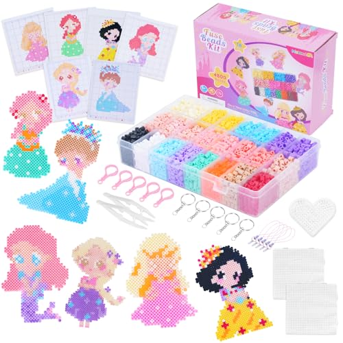 Meland Fuse Beads Kit, 5MM 4800 Princess Rainbow Beads for Girls Ages 5-12 - size: 4800 pcs without Iron