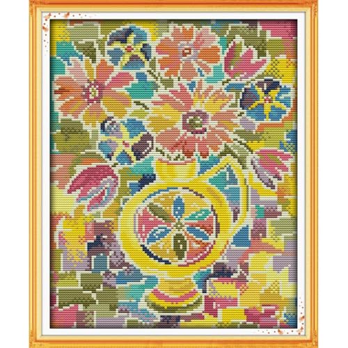 Flowers Stamped Cross Stitch Kits ,11CT Printed Cross Stitch Totem Embroidery Kits for Beginners Needlepoint Kits DIY Gift Home Decor (The romantic colorful chrysanthemum(Printed) 13.78 x16.54 inch) - color: The romantic colorful chrysanthemum(Printed) 13