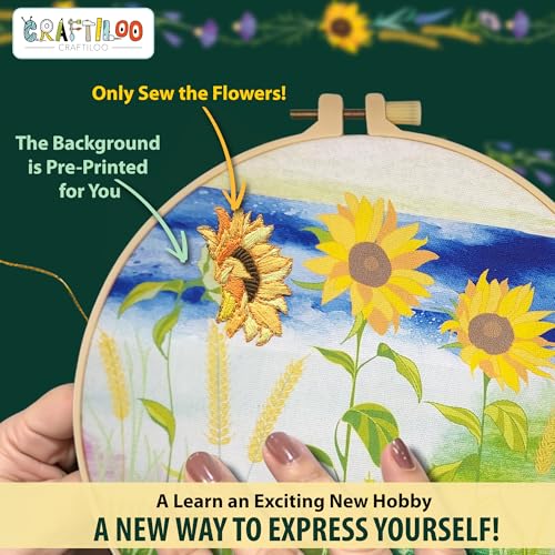 Embroidery Kit for Beginners Adults - 4 Floral Patterns, Learn 17 Stitches - color: 4 Watercolor Flowers