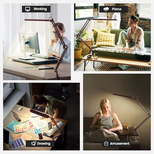 SKYLEO Desk Lamp - LED Desk Light - 5 Color Modes X 11 Brightness Levels - Adjustable Swing Arm - Timmer & Memory Function - 12W Lamp for Desk - Red - style: Red swing arm