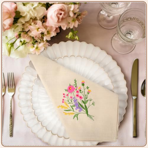 Tioncy 6 Pcs Floral Embroidery Napkins 18" Embroidery Flower Linen Cotton Napkin Bulk for Wedding Tea Cocktail Spring Flower Birthday Party Table Centerpiece Mexican Kitchen Curtain Decor (Linen) - color: Gray