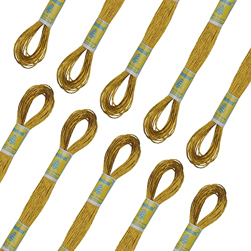 24 Metallic Deep Antique Gold Skeins of 100% Cotton Metallic - color: Gold Antique Floss