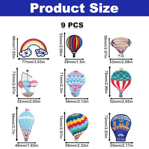 9PCS Hot Air Balloon Iron On Patches, Colorful Embroidered Appliques - color: Hot Air Balloon