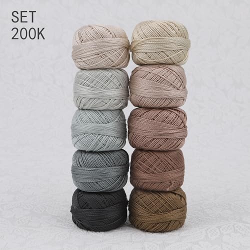 Size 8 Double Mercerized Egyptian Long Staple Cotton Pearl Thread Ball 5 Grams Rainbow Color Embroidery Thread 10 Colors per Box for Crochet Hardanger Cross Stitch Hand Embroidery (Set K) - color: Set K
