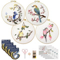 Phylisn 4 Sets Embroidery Kit for Beginners Adults,Needlepoint Starter DIY Kits with Patterns,Hoop,Color Threads,Tools,Easy Learn to Embroider with Instruction & Video