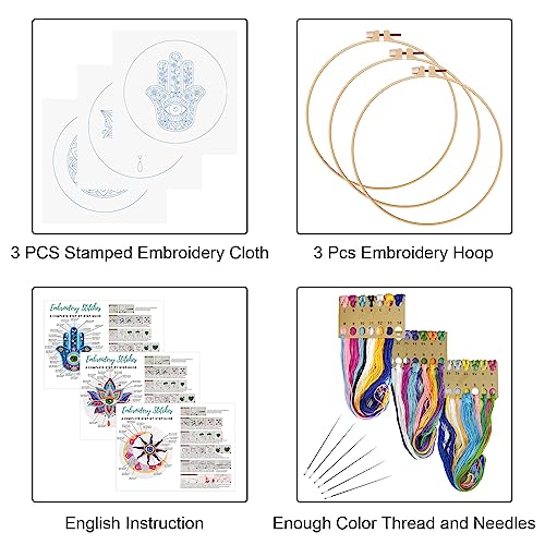 Louise Maelys 3 Pack Tarot Evil Eye Embroidery Kit for Beginners DIY Craft - color: kit-8