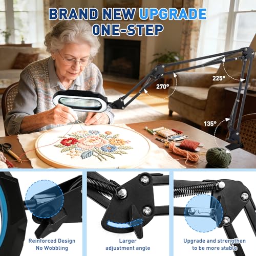 HITTI 12X Square Ultra Long Magnifying Glass with Light and Clamp - color: Blue, size: 12X