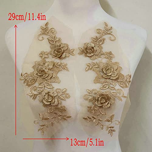 2 Pair 29 * 13cm Red/Pink/Purple/Sky Blue Wedding Dress Lace Shirt Accessories Embroidery Lace Garment Design DIY Accessories (Earthy Gold) - color: Earthy gold