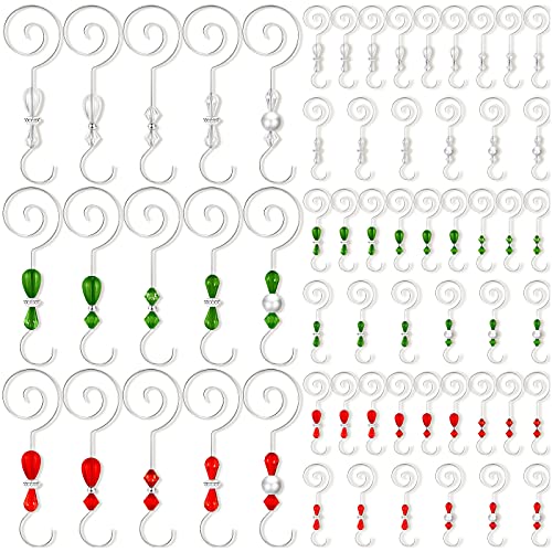 Zhengmy 45 Pcs Christmas Ornament Hooks Beaded Hangers Decorative Xmas Tree Ornament Hooks Stainless Wire S Hanging Hook with Clear Acrylic Crystal Jeweled for Crafts Xmas Tree Decoration(Silver)