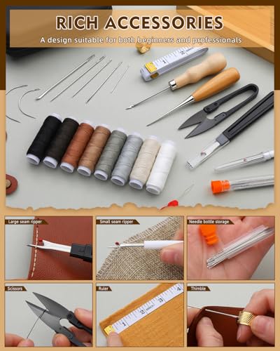 BAGERLA Upholstery Repair Kit, 50 Pcs Heavy Duty Sewing Kit with 8 Colors Thread 32 Pcs Upholstery Needles, Sewing Awls for Hand Stitching Car Sofa Shoe Backpack Craft DIY - color: 8 colors with storage bag