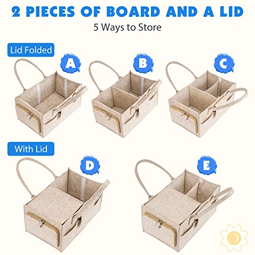 Maliton Felt Diaper Caddy Organizer with Lid - Large, Khaki - color: Khaki with Lid, size: Large