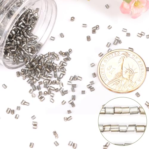 6000pcs Grey Bugle Beads Bulk, Embroidery Tube Short Beads for Jewelry Making, Bracelet,Necklaces Supplies,Craft DIY(3x2mm) - color: Grey
