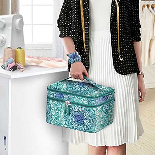 FINPAC Double-Layer Sewing Accessories Storage and Organizer Case Bag - color: Emerald Illusions
