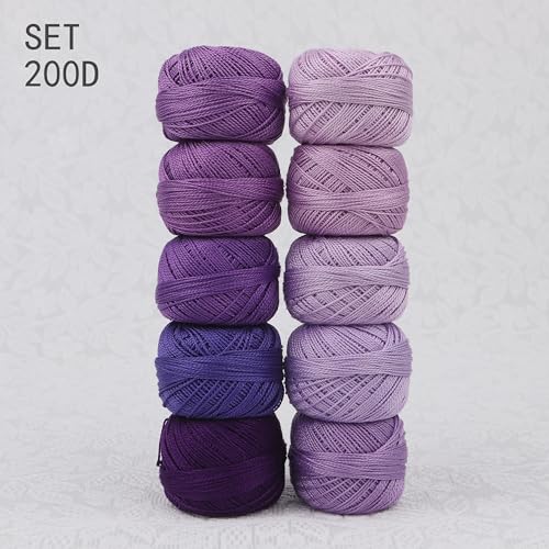 Size 8 Double Mercerized Egyptian Long Staple Cotton Pearl Thread Ball 5 Grams Rainbow Color Embroidery Thread 10 Colors per Box for Crochet Hardanger Cross Stitch Hand Embroidery (Set D) - color: Set D