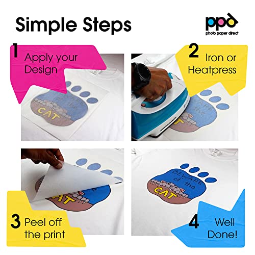 PPD 100 Sheets 8.5x11" Iron-on Heat Transfer Vinyl Paper Light Fabrics - size: 8.5 x 11, style: Light (100 Sheets)