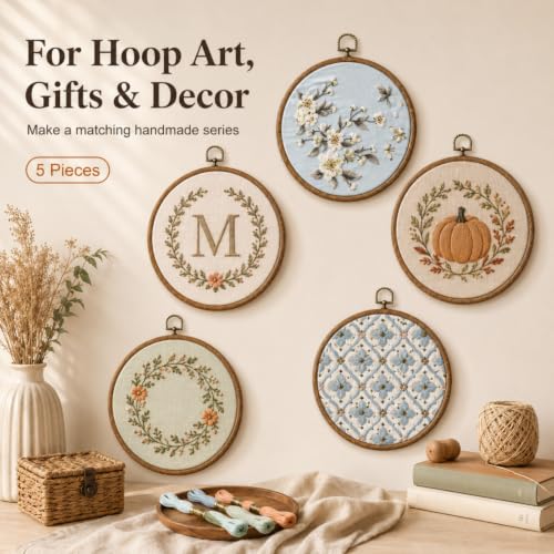 Embroidery Hoops 8 Inch Cross Stitch Hoop Faux Wood Round Frame 5 Pack