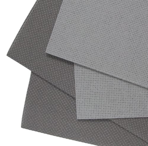 KCS 4/6 pc of 12" x 18"(30cmx45cm) 16 Count Cotton Aida Cloth Cross Stitch Fabric (4 pc,Medium Grey+Dark Grey) - color: Medium Grey+dark Grey, size: 4 pc