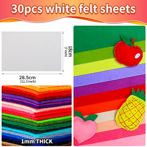 IOOLEEM White Felt Sheets, 30pcs 7"x11.3" (Close to A4 Size - Pre-Cut Felt Fabric Sheets for Crafts, Sewing) - color: White, size: Plain 7x11.3 inches (18x28.5cm)
