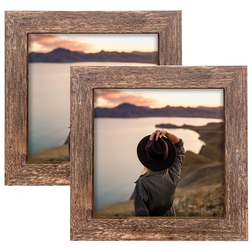 5x5 Picture Frames Set of 2, Square Rustic Wood Grain Photo Frame for Tabletop or Wall Mounting Display - size: 5X5(2pcs)